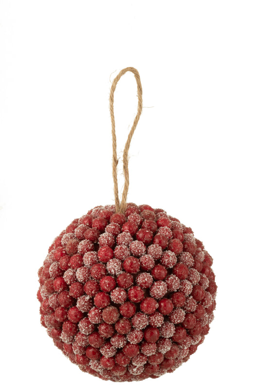 BALL HANGER BERRIES GLITTER PLASTIC RED LARGE