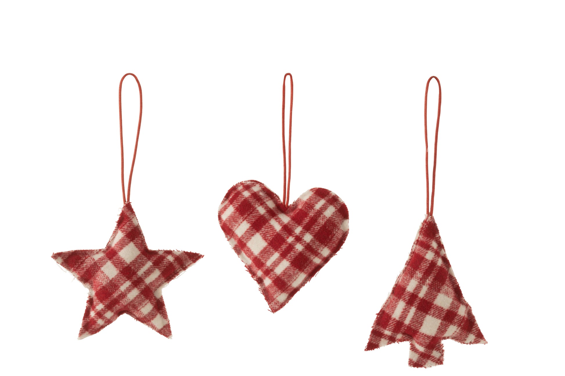 HANGER HEART/STAR/CHRISTMAS TREE CHECKERED TEXTILE RED/WHITE ASSORTMENT OF 3