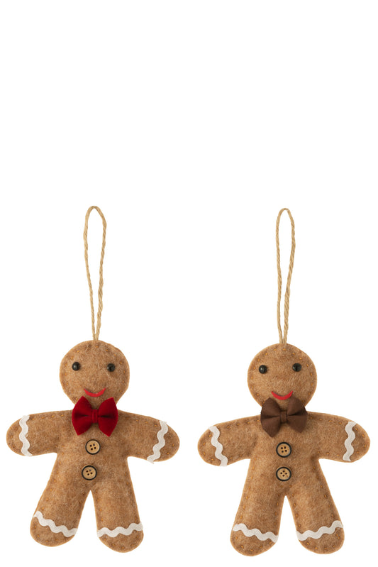 HANGER GINGERBREAD MAN+ BOW TIE TEXTILE BROWN ASSORTMENT OF 2