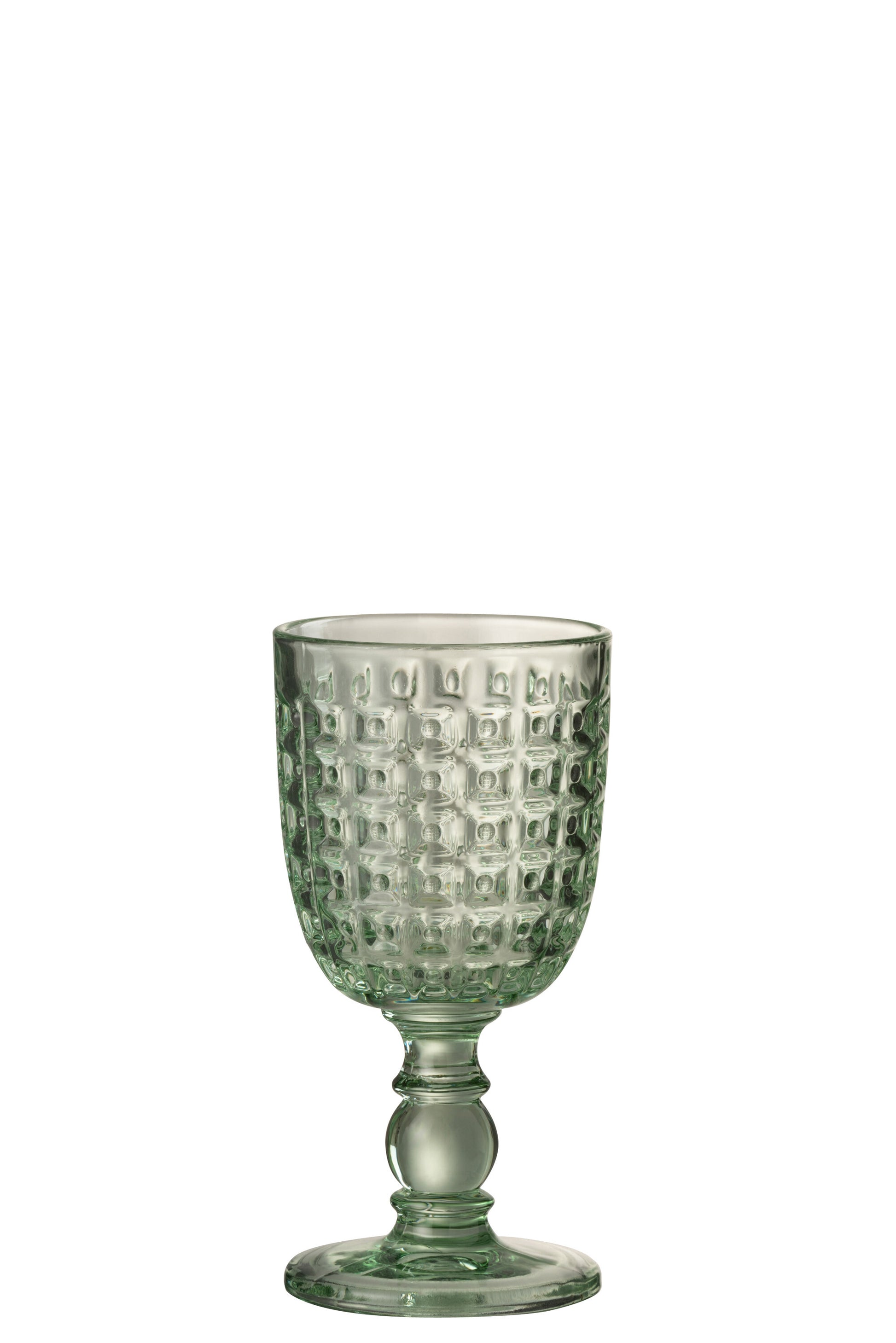 STEMMED GLASS EMBOSSED DESIGN GLASS GREEN LARGE