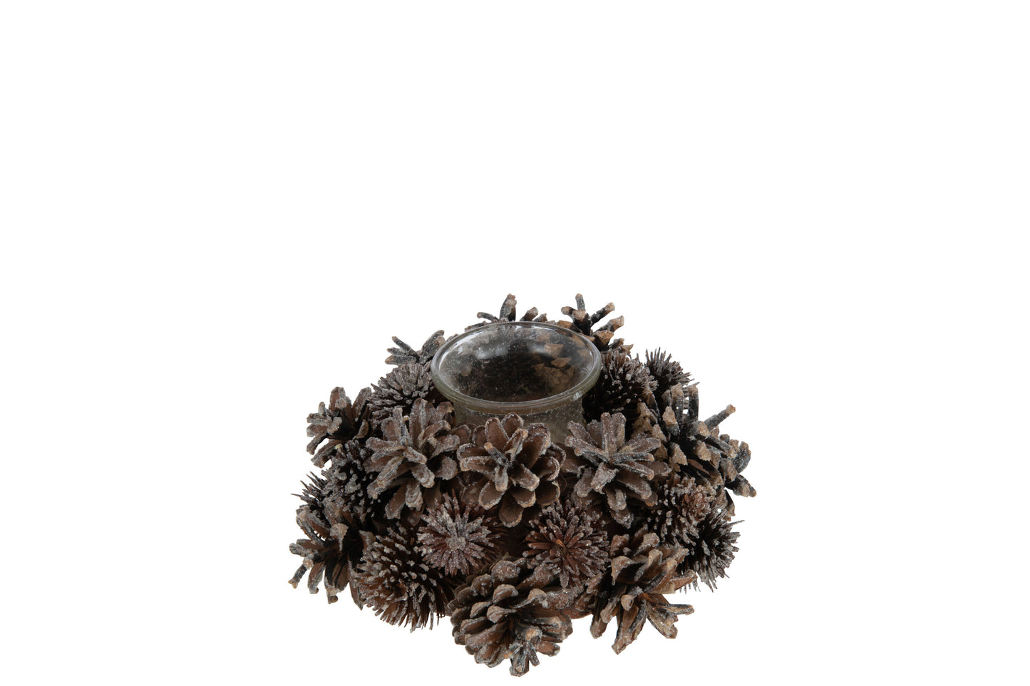 TEALIGHT HOLDER WREITH PINECONES DARK BROWN