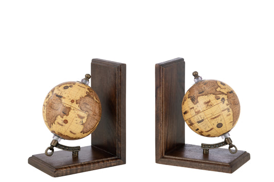 BOOKEND WORLD GLOBE WOOD ORANGE/BROWN