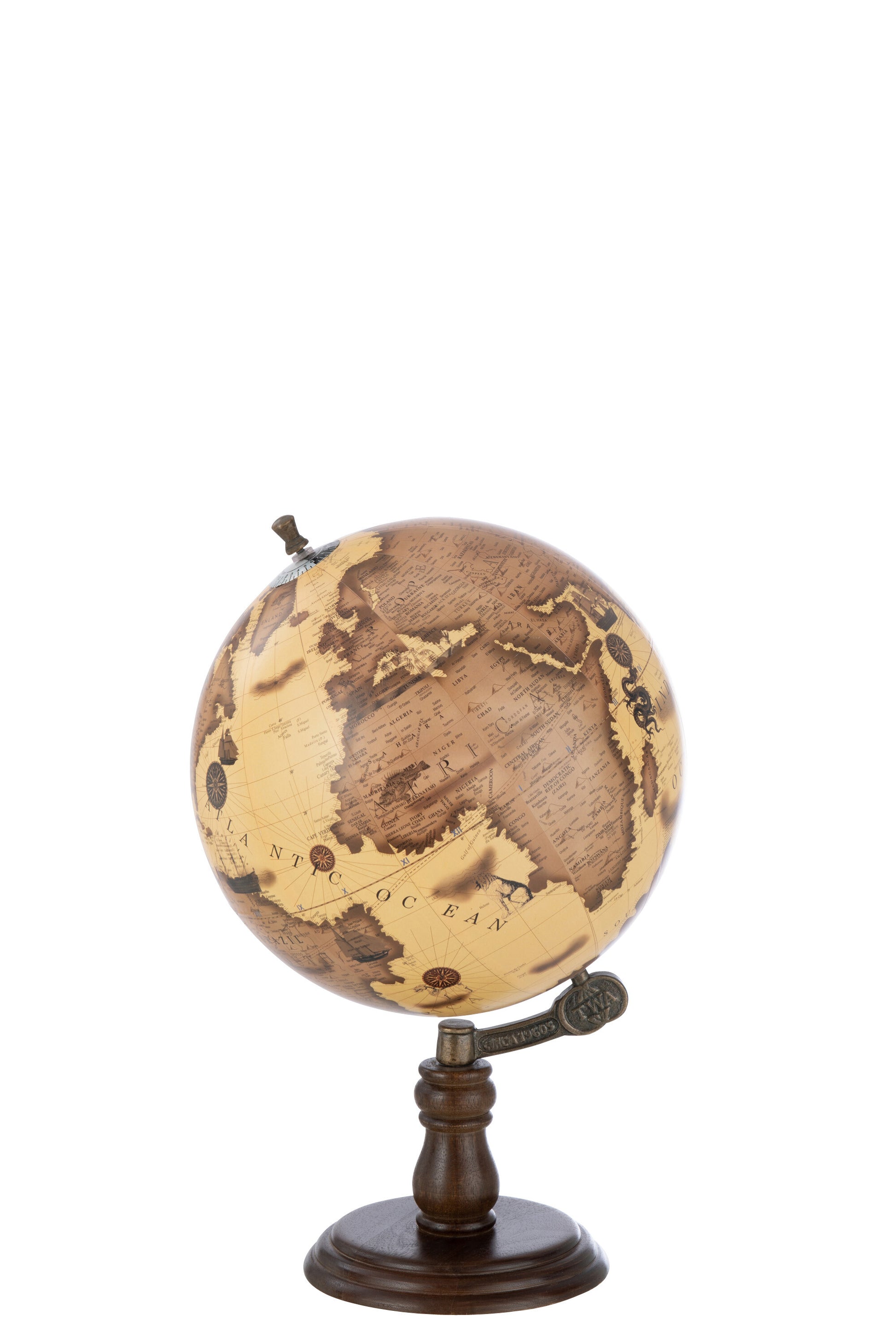 WORLD GLOBE ON FOOT WOOD ORANGE/BROWN LARGE