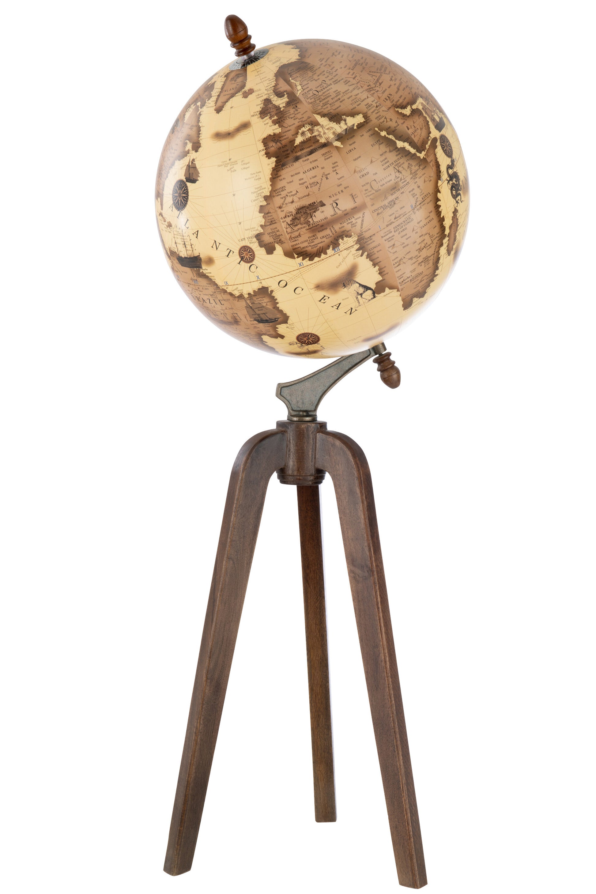 WORLD GLOBE ON FOOT WOOD ORANGE/BROWN EXTRA LARGE