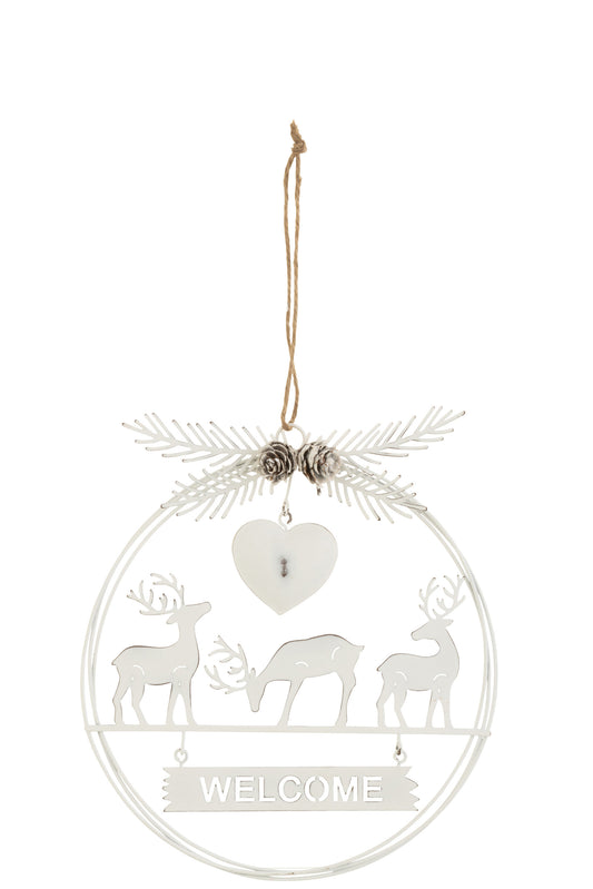 CHRISTMAS HANGER WELCOME METAL WHITE