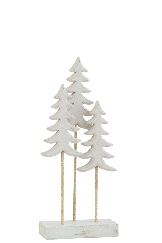 CHRISTMAS TREES ON FOOT 3 PIECES WOOD WHITE/GOLD SMALL