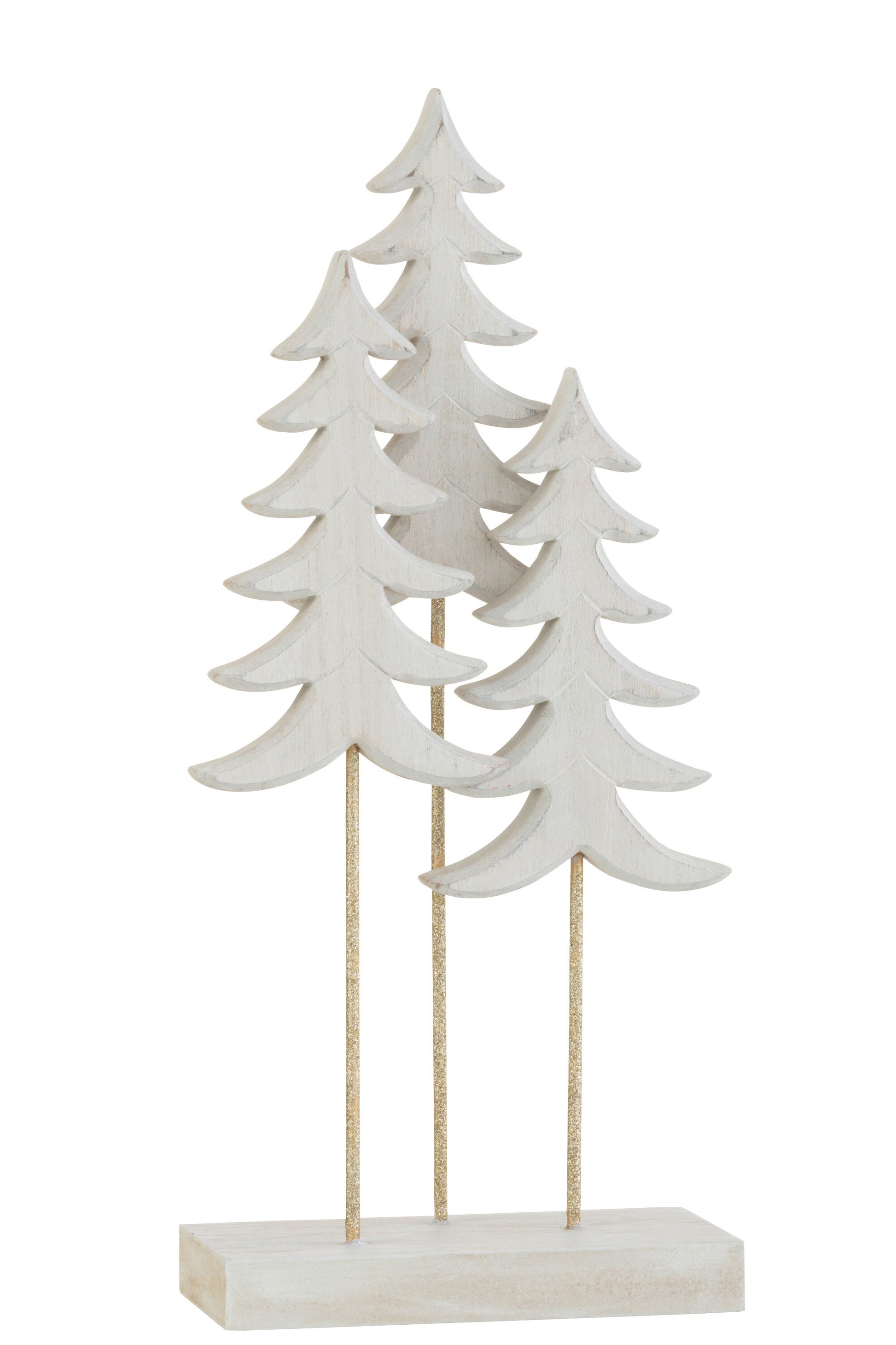 CHRISTMAS TREES ON FOOT 3 PIECES WOOD WHITE/GOLD LARGE