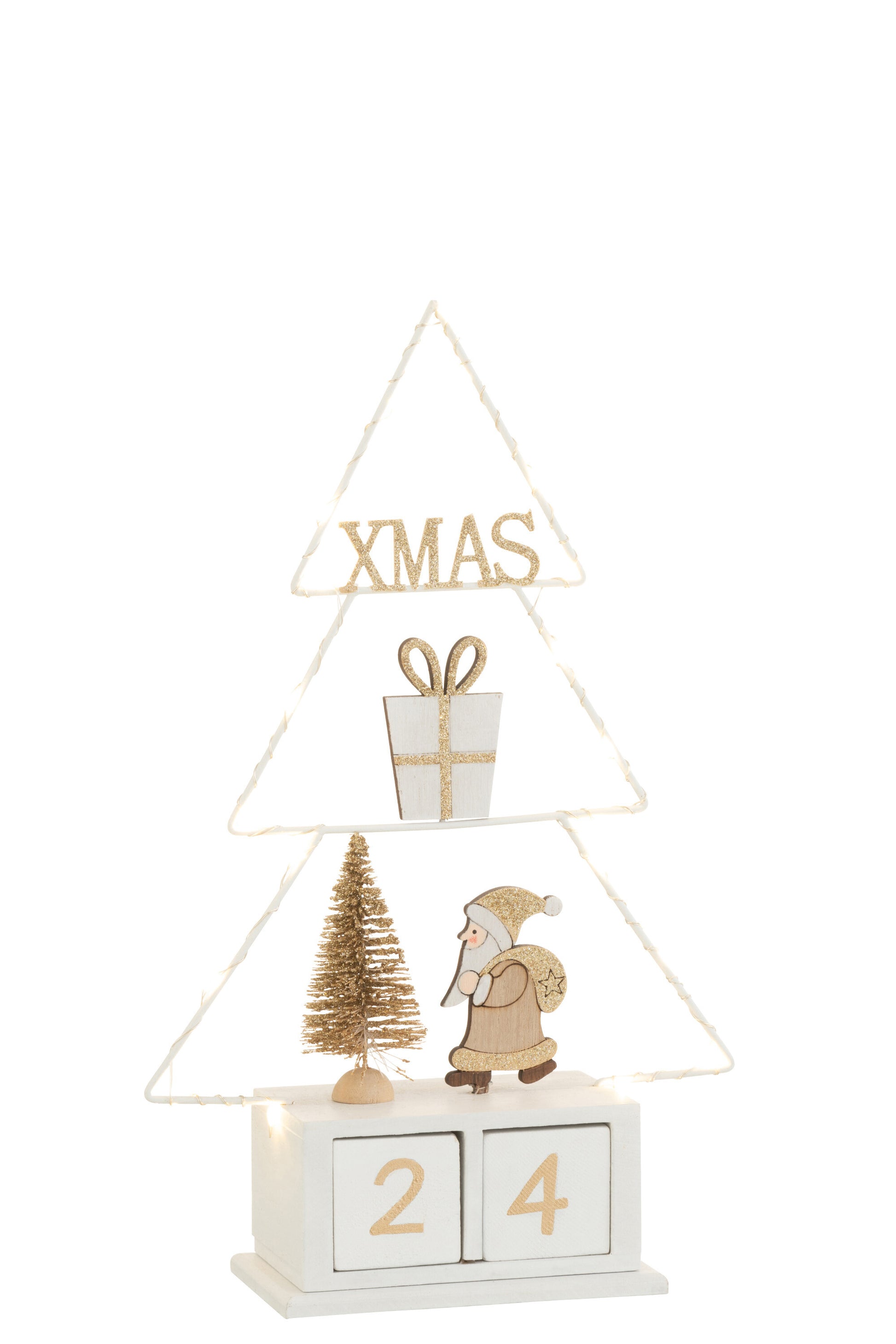 CHRISTMAS TREE CALENDER+LED WOOD WHITE/GOLD