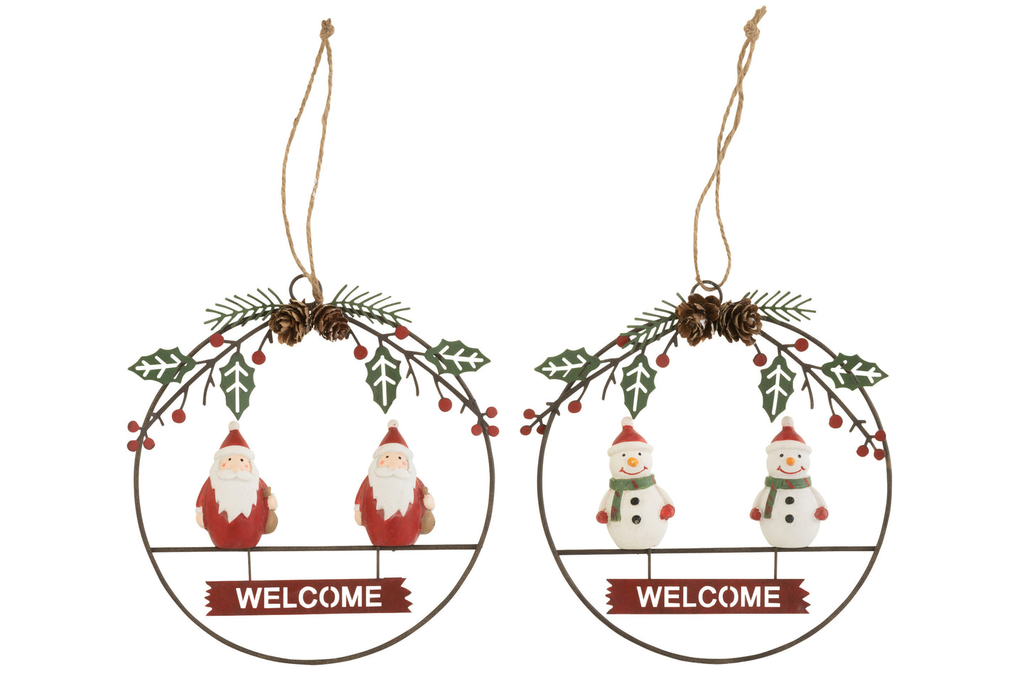 CHRISTMAS HANGER WELCOME SANTA/SNOWMAN METAL ASSORTMENT OF 2