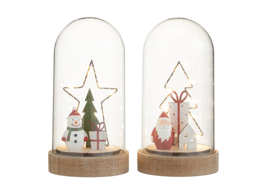 BELL JAR TREE/STAR WOOD/GLASS+LED MIX ASSORTMENT OF 2