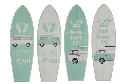 WALL DECORATION SURFBOARD MINIBUS MDF GREEN ASSORTMENT OF 4