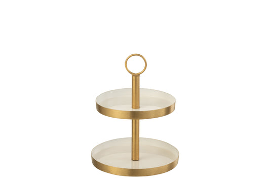 CAKE STAND ROUND 2 LEVELS METAL WHITE/GOLD