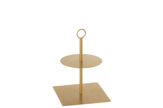 CAKE STAND ROUND+SQUARE METAL GOLD