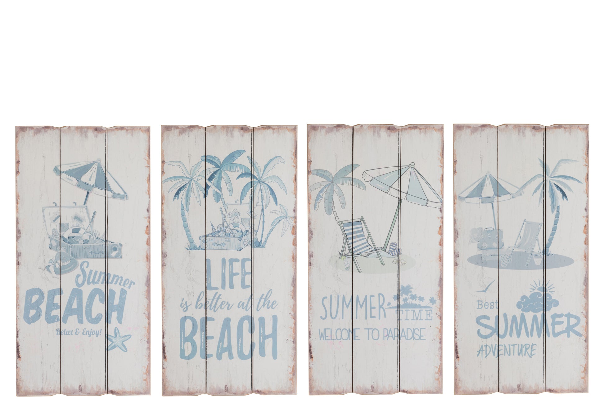 WALL DECORATION PARASOLS BEACH MDF BLUE ASSORTMENT OF 4