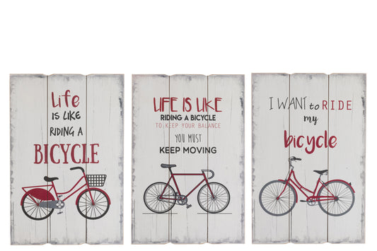 WALL DECORATION BIKE MDF RED ASSORTMENT OF 3