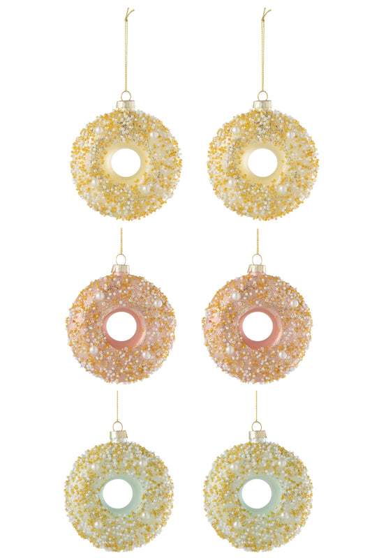 BOX OF 6 DONUT HANGER 2+2+2 SEQUINS GLASS MIX