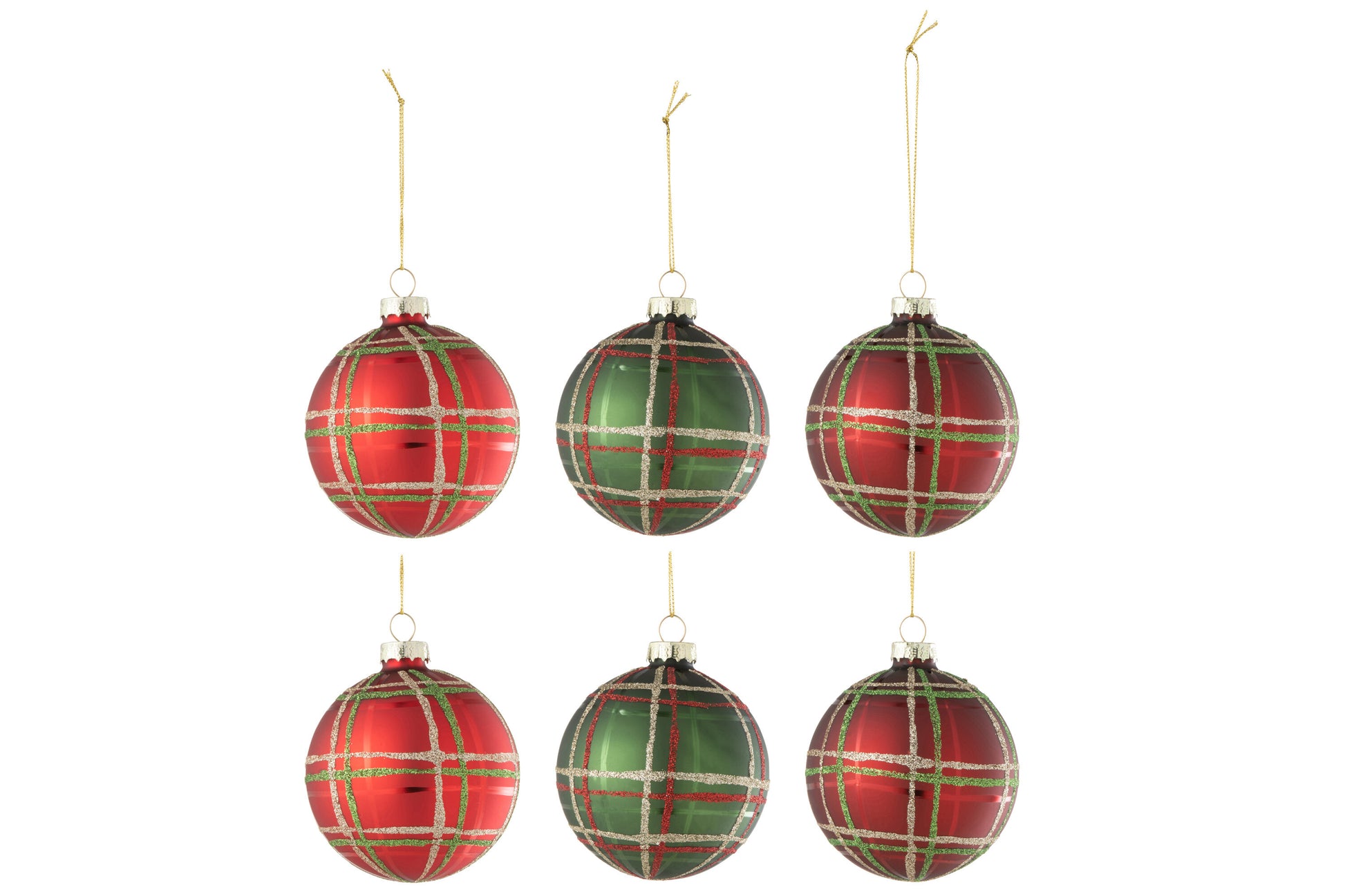 BOX OF 6 CHRISTMAS BAUBLE 2+2+2 CHECKERED SEQUINS RED/GREEN SMALL