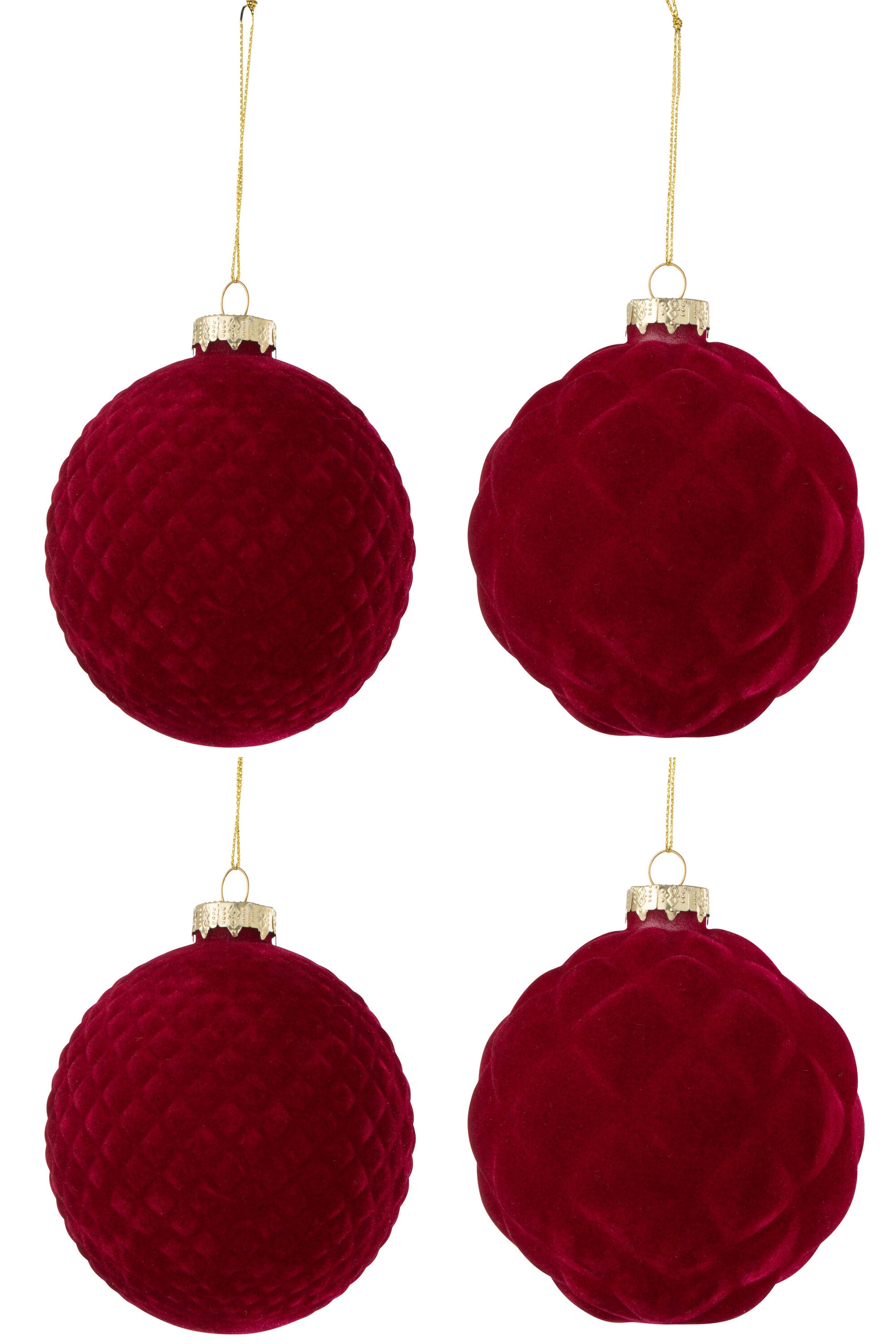 BOX OF 4 CHRISTMAS BAUBLE 2+2 VELVET RED LARGE