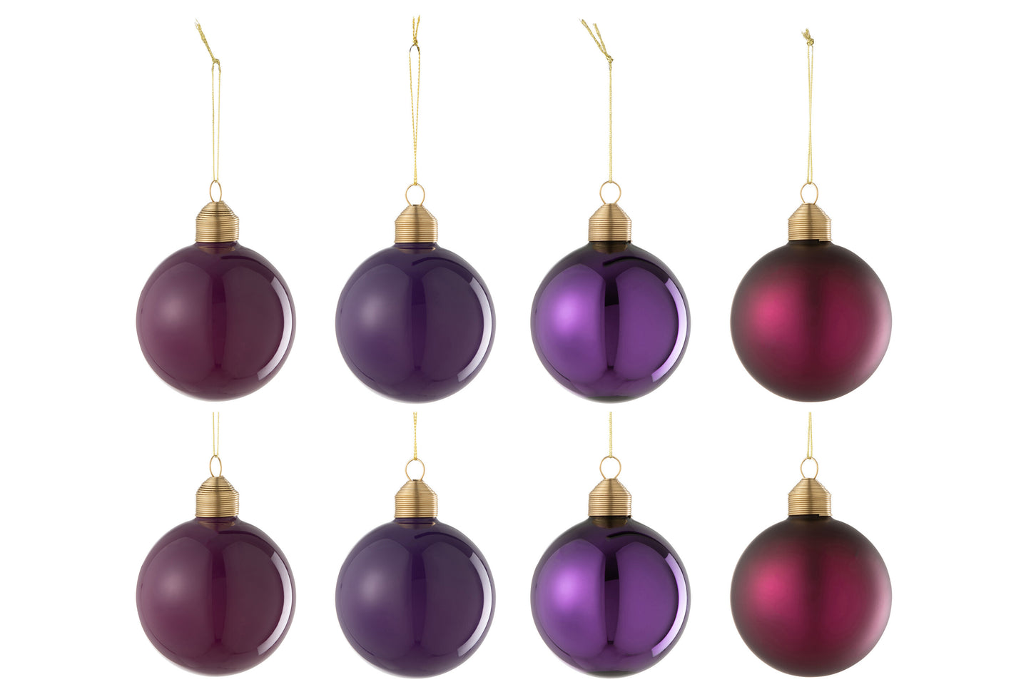 BOX OF 8 CHRISTMAS BAUBLE 2+2+2+2 GLASS MATTE/SHINY MAUVE