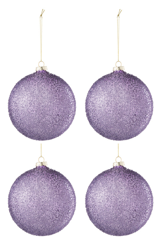 BOX OF 4 CHRISTMAS BAUBLE PEARLS GLASS MAUVE LARGE