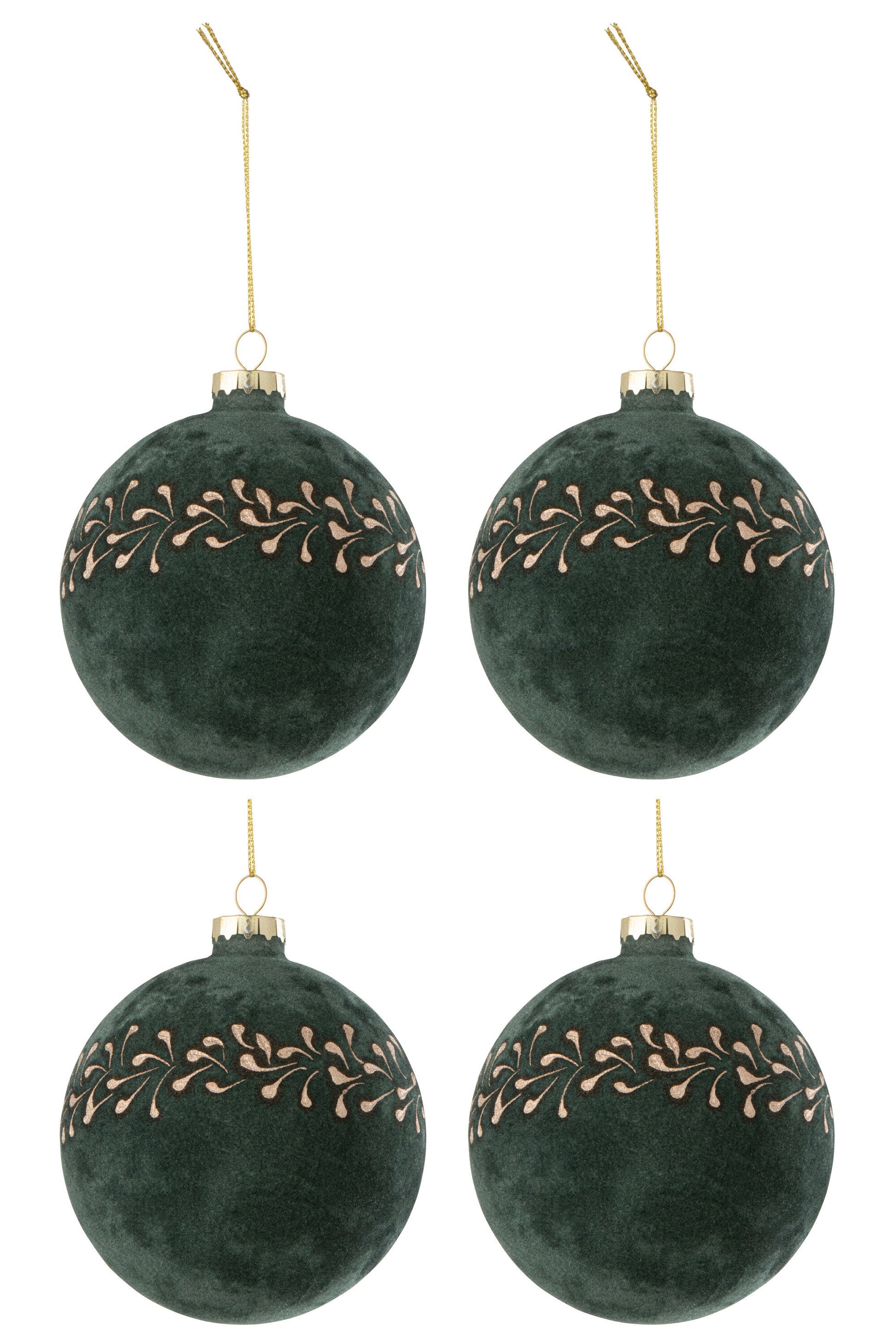 BOX OF 4 CHRISTMAS BAUBLE MOTIVE VELVET GREEN/GOLD