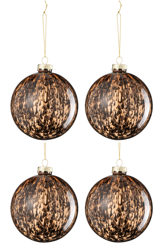 BOX OF 4 CHRISTMAS BAUBLE SPOTS GLASS BROWN/BLACK LARGE