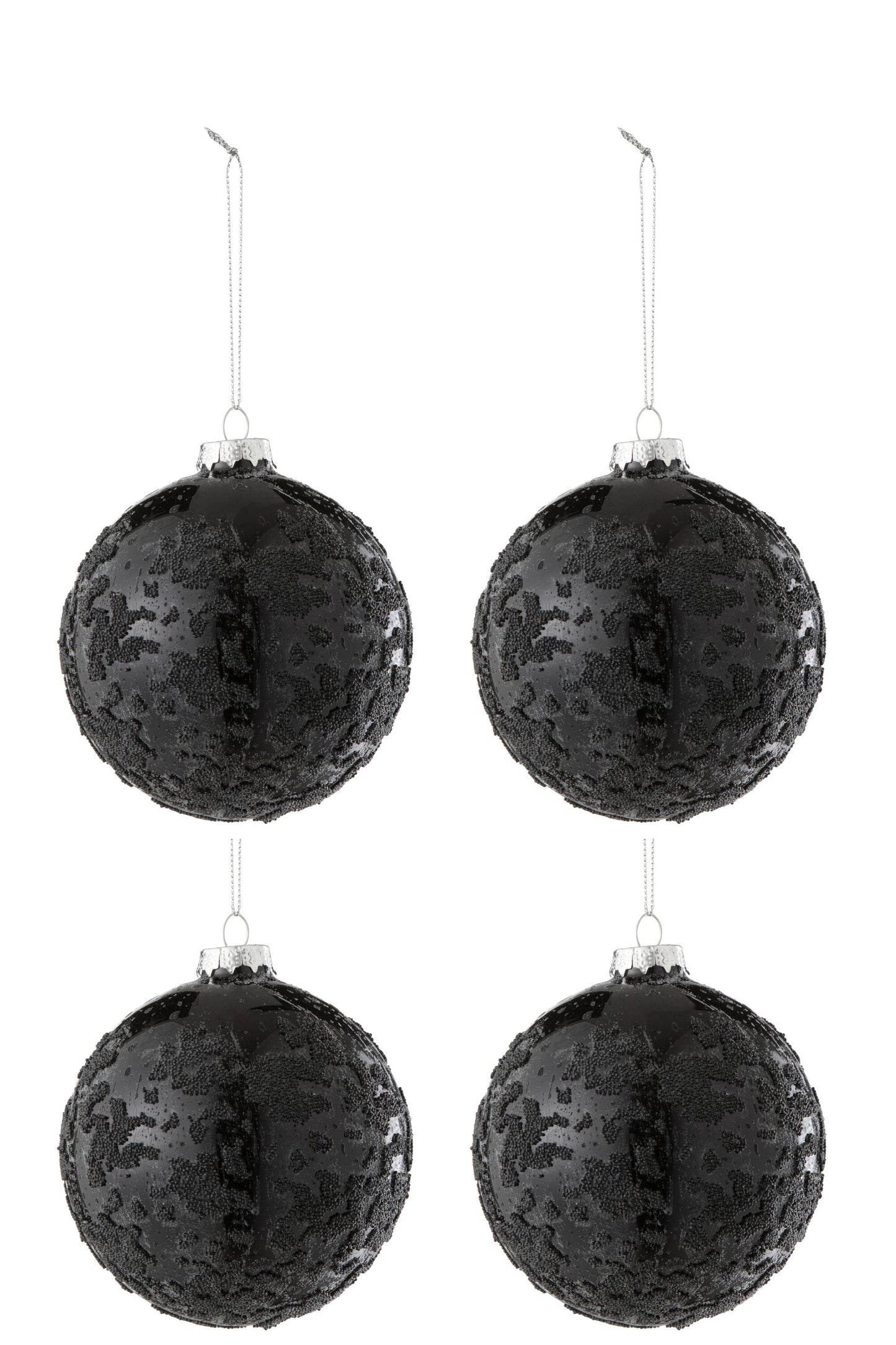 BOX OF 4 CHRISTMAS BAUBLE PEARLS GLASS BLACK