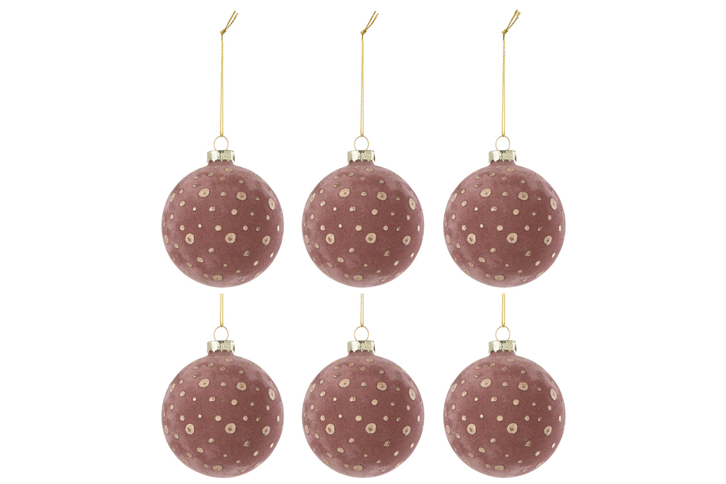 BOX OF 6 CHRISTMAS BAUBLE DOTS VELVET LIGHT PINK/GOLD