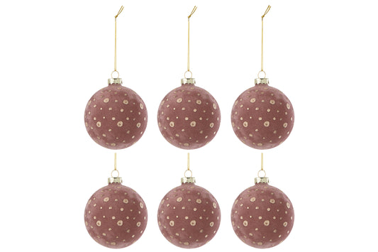 BOX OF 6 CHRISTMAS BAUBLE DOTS VELVET LIGHT PINK/GOLD