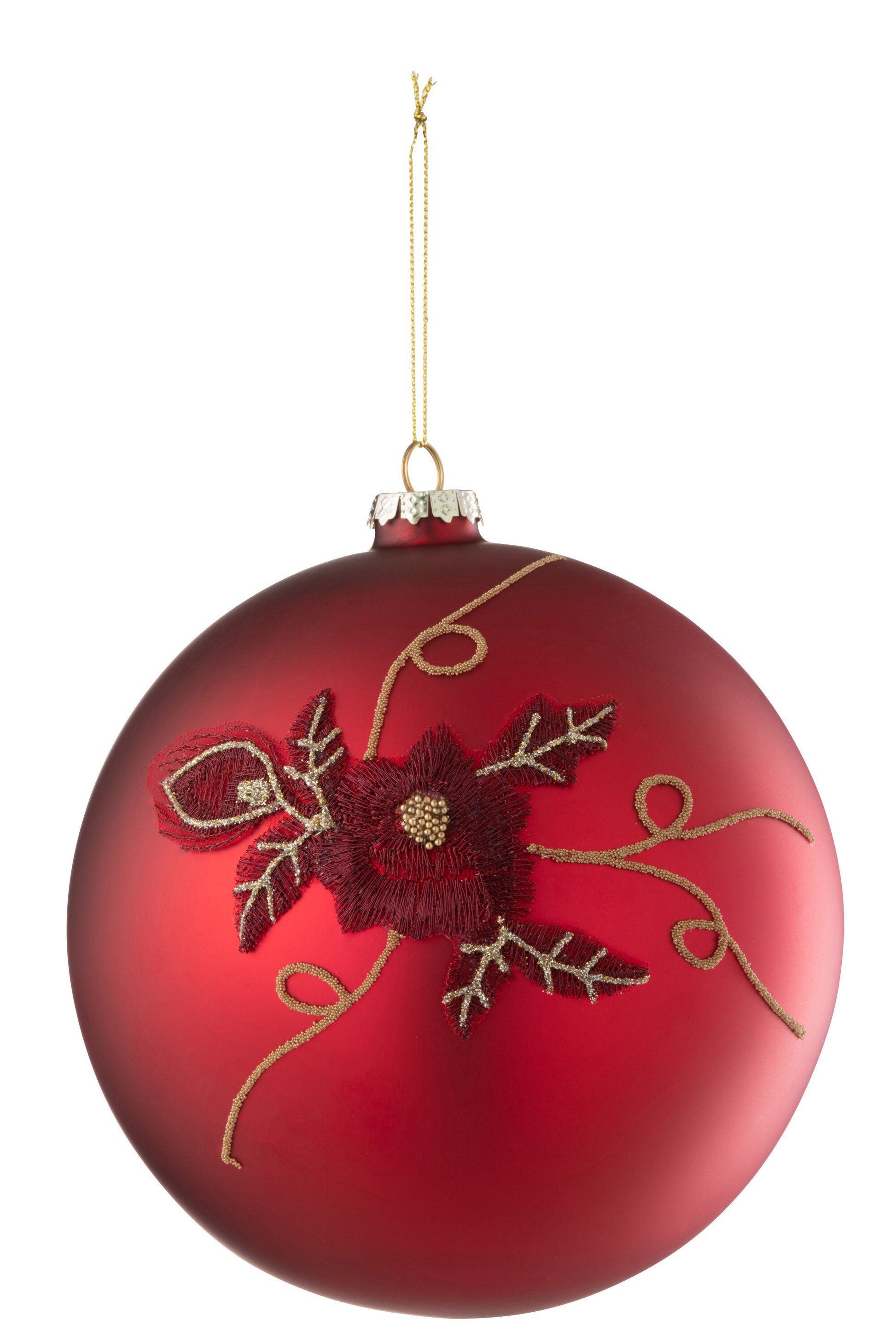 CHRISTMAS BAUBLE FLOWER GLASS RED LARGE