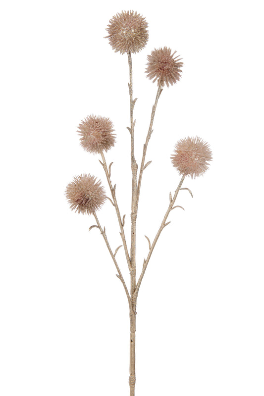 BRANCH ECHINOPS 5 FLOWERS+ GLITTERS PLASTIC LIGHT PINK