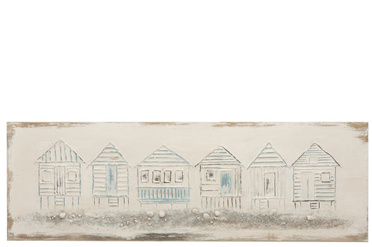 PAINTING BEACH HOUSES CANVAS/WOOD WHITE/BLUE/RED