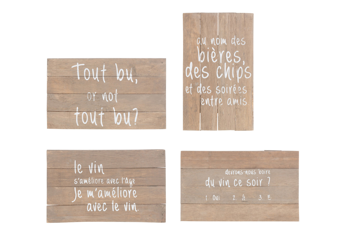 PANELS FUNNY WINE WOOD NATURAL ASSORTMENT OF 4