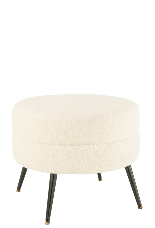 STOOL ROUND METAL LEGS BOUCLÉ WHITE