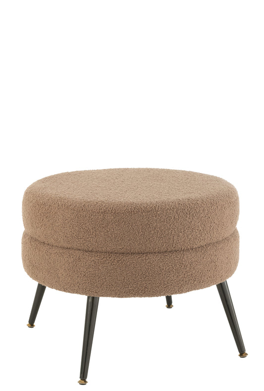 STOOL ROUND METAL LEGS VELVET BROWN