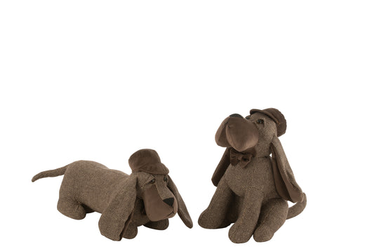 DOORSTOP DOG SITTING TEXTILE BROWN ASSORTMENT OF 2