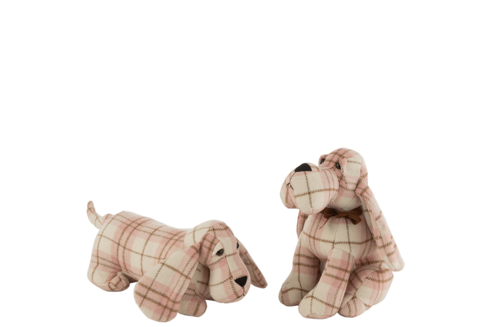 DOORSTOP DOG CHECKERED TEXTILE WHITE/PINK ASSORTMENT OF 2