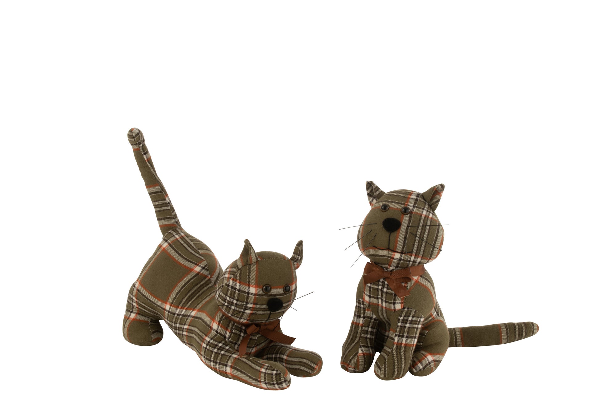 DOORSTOP CAT CHECKERED TEXTILE BROWN ASSORTMENT OF 2