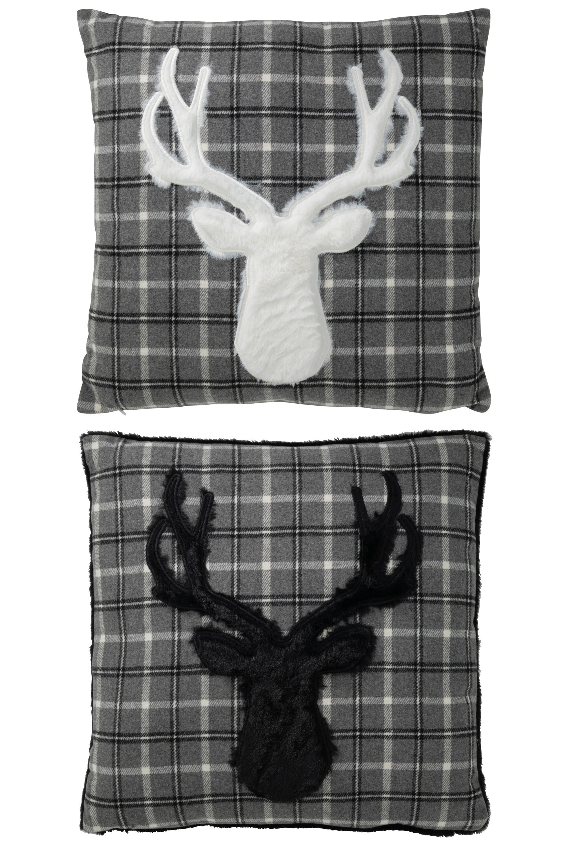 CUSHION EMBROIDERY DEER TILES POLYESTER BLACK/WHITE ASS2