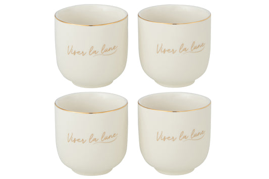 BOX OF 4 CUP PORCELAIN VISER LA LUNE WHITE/GOLD