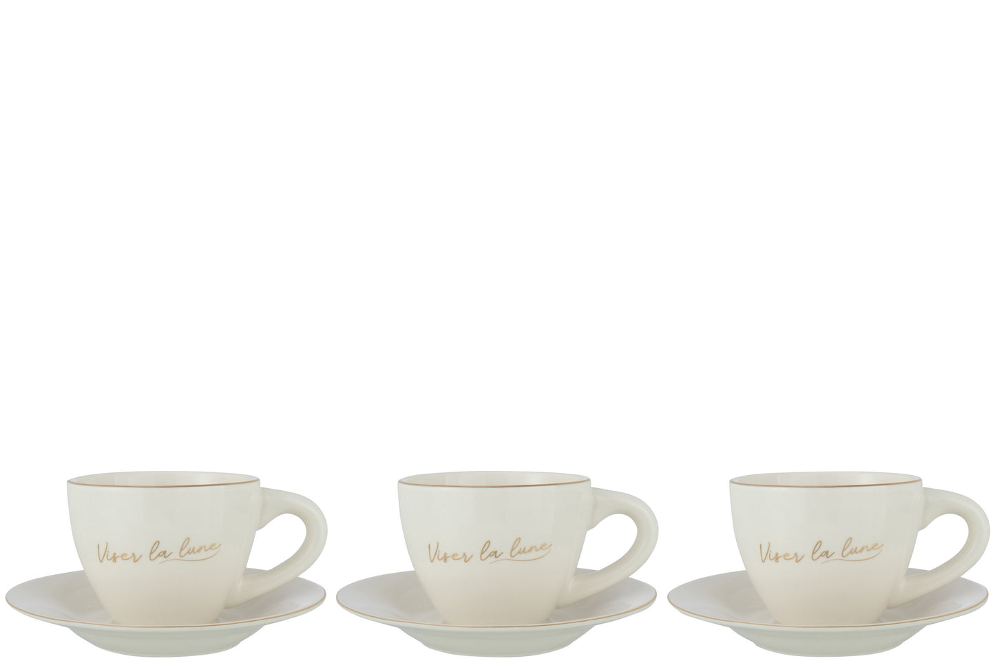 BOX OF 3 CUP+SAUCER PORCELAIN VISER LA LUNE WHITE/GOLD