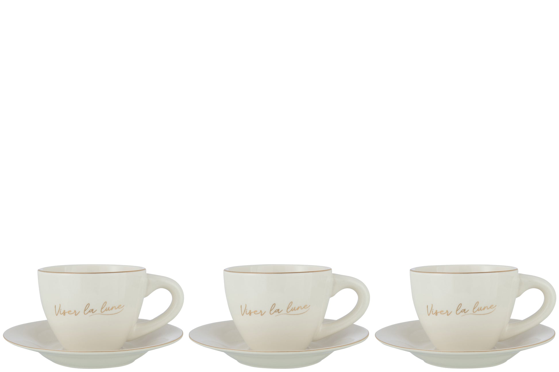 BOX OF 3 CUP+SAUCER PORCELAIN VISER LA LUNE WHITE/GOLD