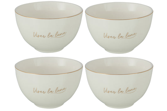 BOX OF 4 BOWL PORCELAIN VISER LA LUNE WHITE/GOLD SMALL