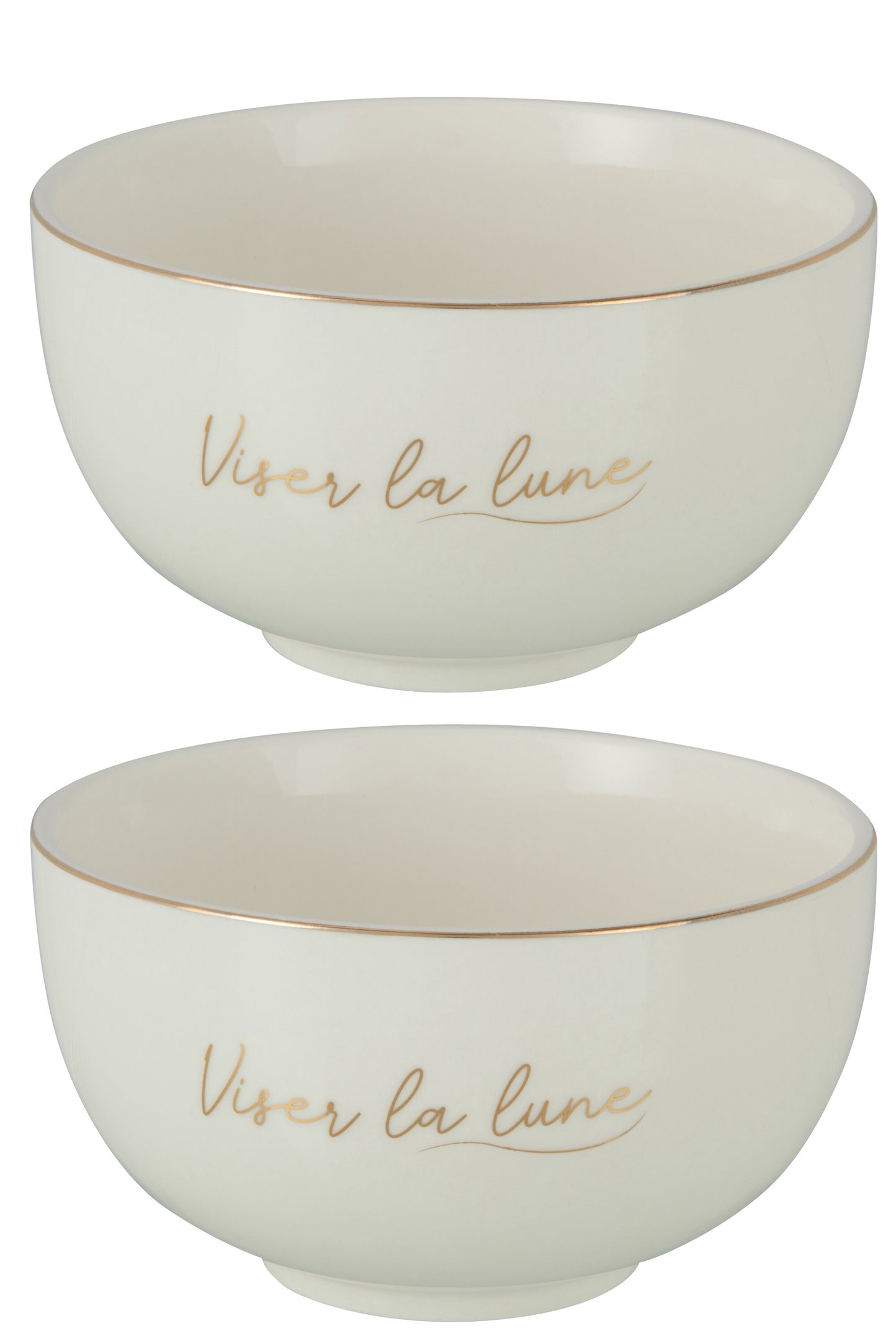 BOX OF 2 BOWL PORCELAIN VISER LA LUNE WHITE/GOLD LARGE