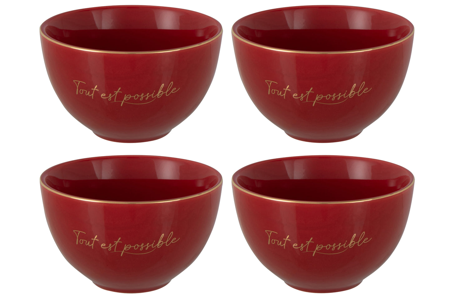 BOX OF 4 BOWL PORCELAIN TOUT EST POSSIBLE RED/GOLD SMALL