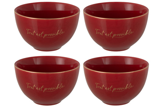 BOX OF 4 BOWL PORCELAIN TOUT EST POSSIBLE RED/GOLD SMALL