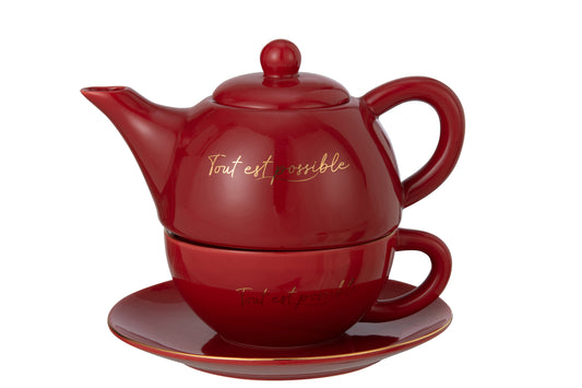 TEA FOR ONE PORCELAIN TOUT EST POSSIBLE RED/GOLD