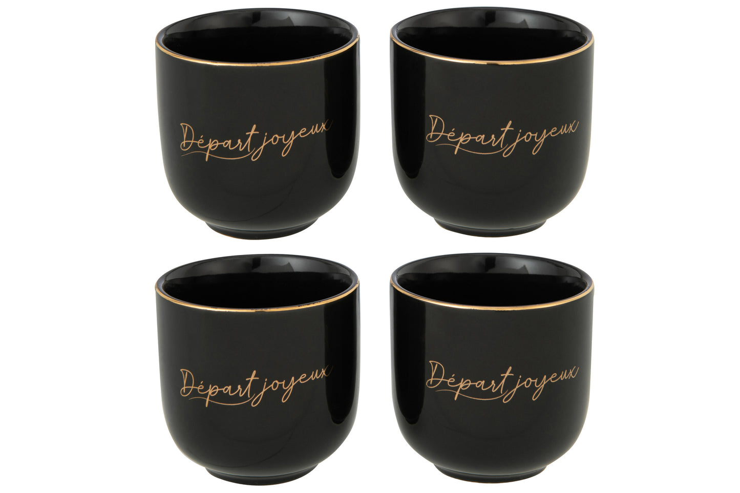 BOX OF 4 CUP PORCELAIN DÉPART JOYEUX BLACK/GOLD