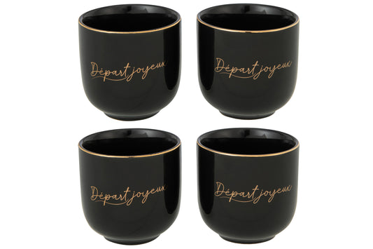 BOX OF 4 CUP PORCELAIN DÉPART JOYEUX BLACK/GOLD