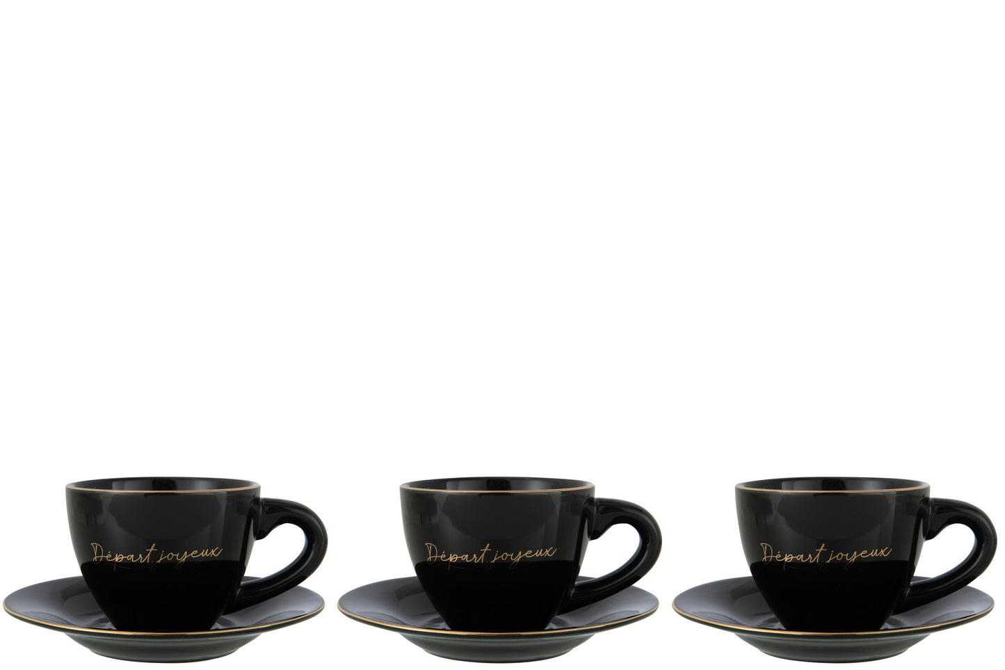 BOX OF 3 CUP+SAUCER PORCELAIN DÉPART JOYEUX BLACK/GOLD